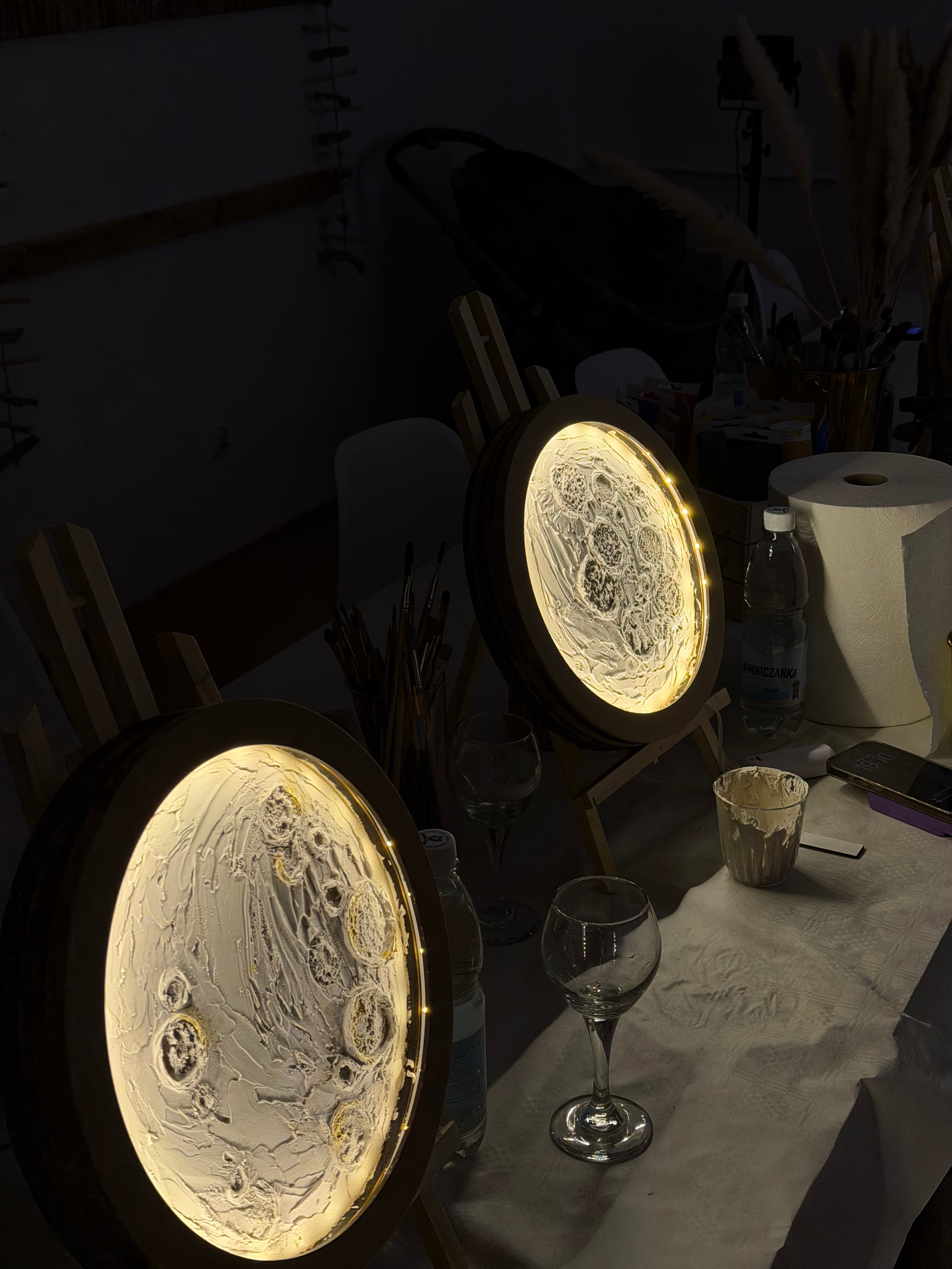 Close-up of textured lunar surface and craters on the LED board