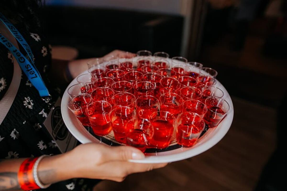 Tray of welcome shots at Krakow Boat Party