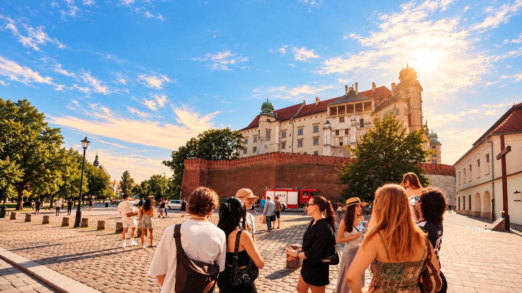 A group exploring Krakow with a local guide