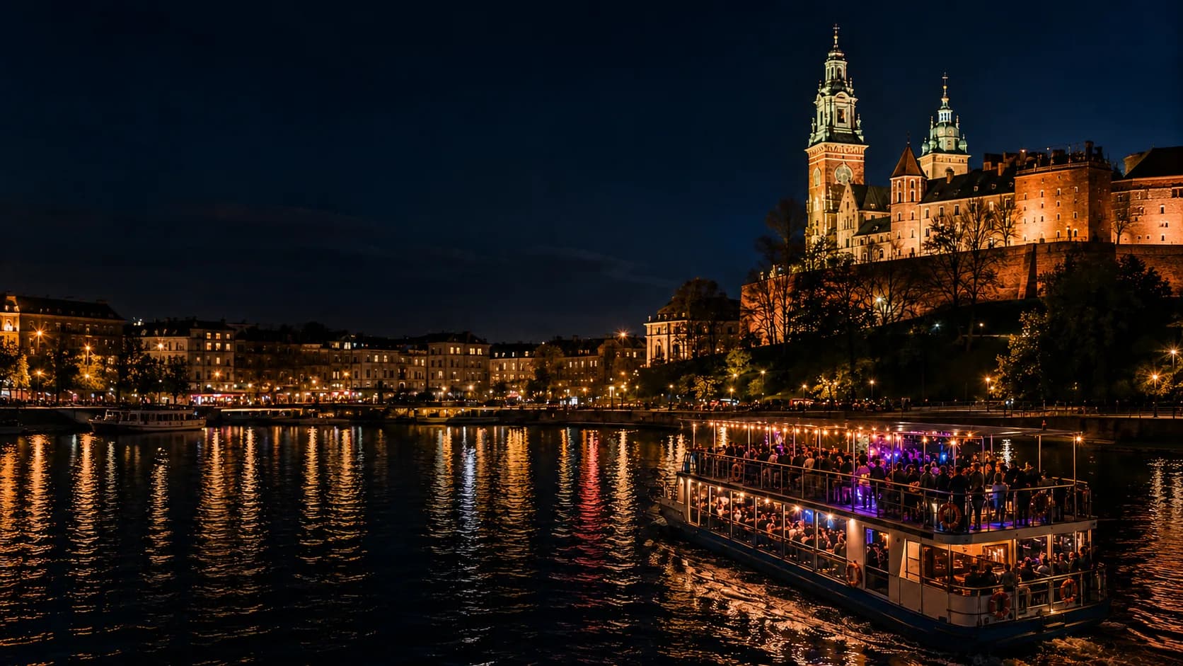Travellers enjoying their first evening in Krakow