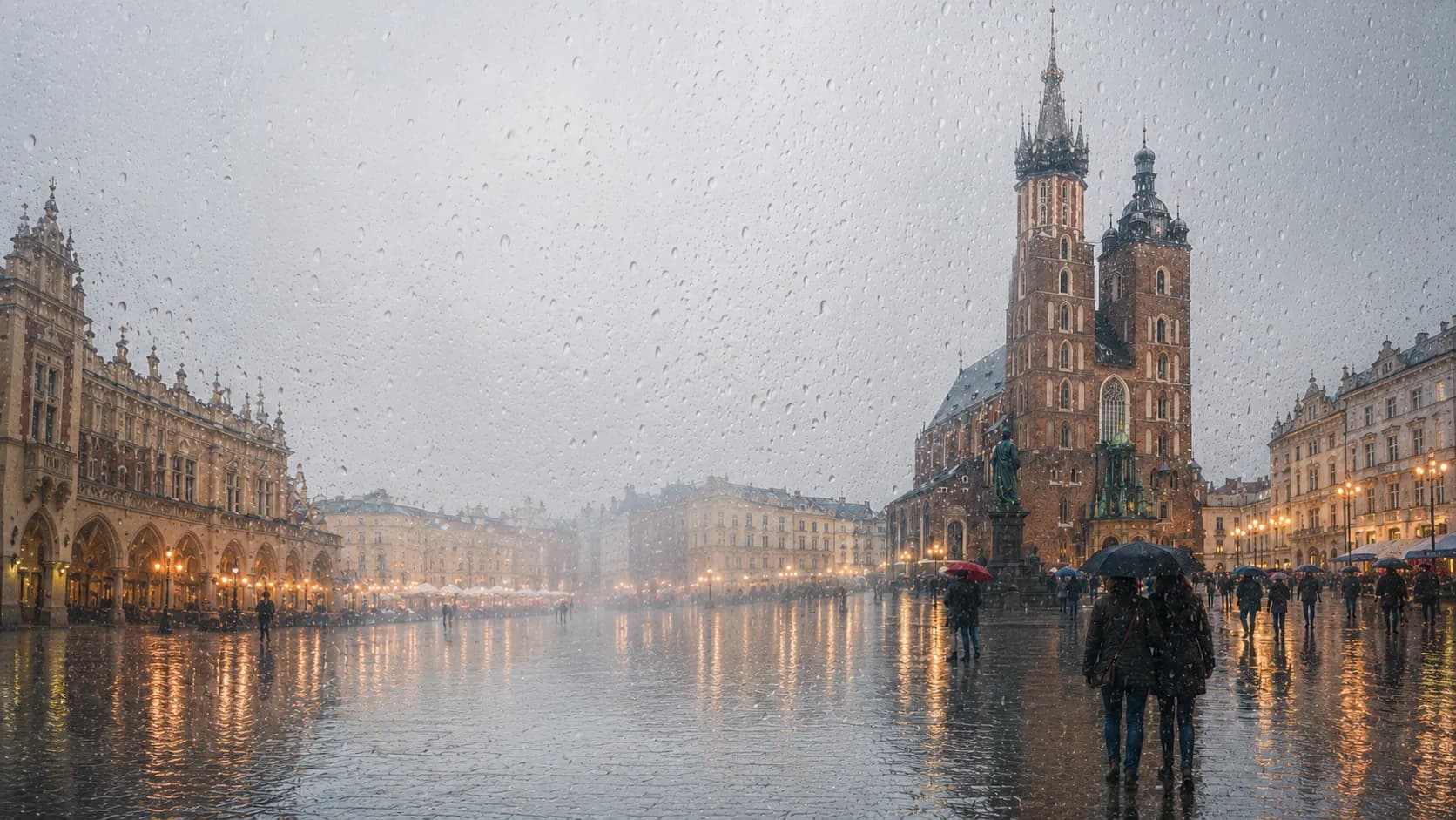 Visitors enjoying a covered Krakow activity on a rainy day